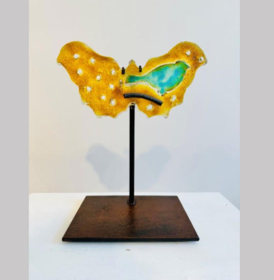 Gold Butterfly with Aqua Bird